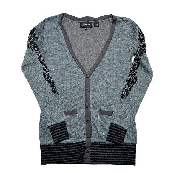Miss Me Patchwork Rocaille Cardigan Sweater Deep V Button Up Women's L Mall Goth - Picture 1 of 9